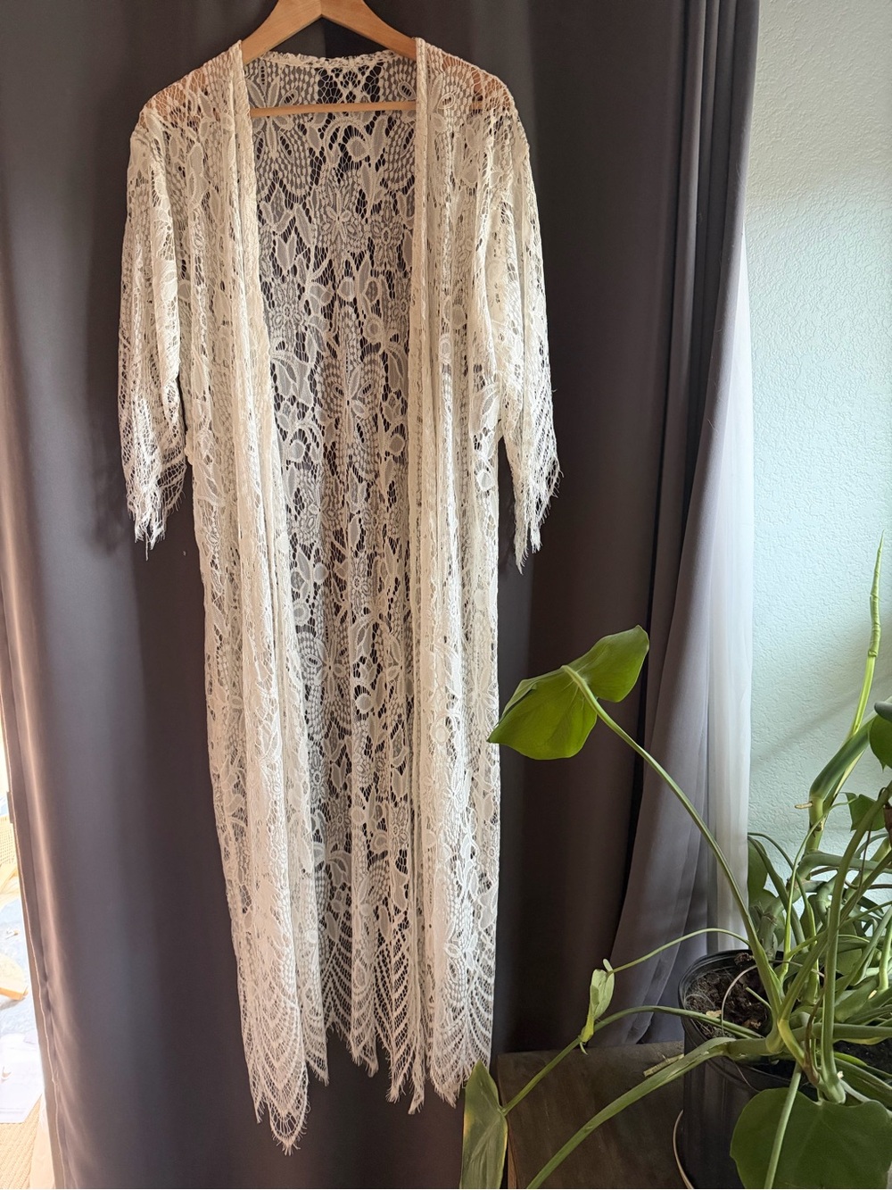 Cream Lace Duster Robe - Unbranded